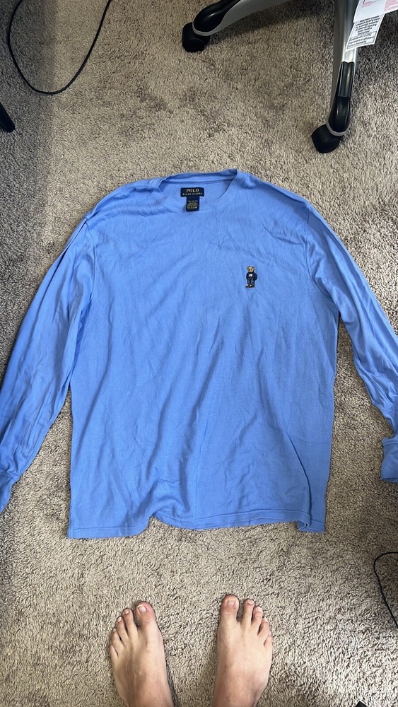 Polo RALPH LAUREN USA FLAG BEAR Thermal Shirt Men’s Size XXL Long Sleeve Blue