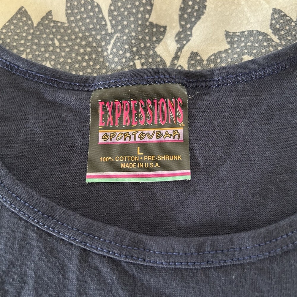 MINT Vtg 90s Expressions Blank Tank Top Navy L USA Single Stitch Paper Tag