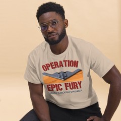Operation Epic Fury Shirt Peace Through Strength Patriotic Military Bomber Tee