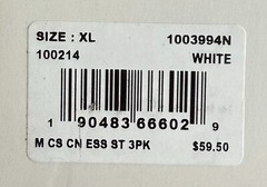 Tommy John 1003994N Crew Neck 3 Pk Cool Cotton Stretch White Shirt (New in Box)