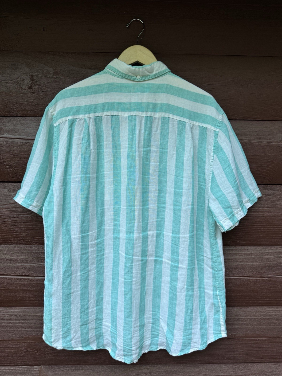 Onia Popover Mens Green Shirt Stripe 100% Linen Men Size Large Beach gallery