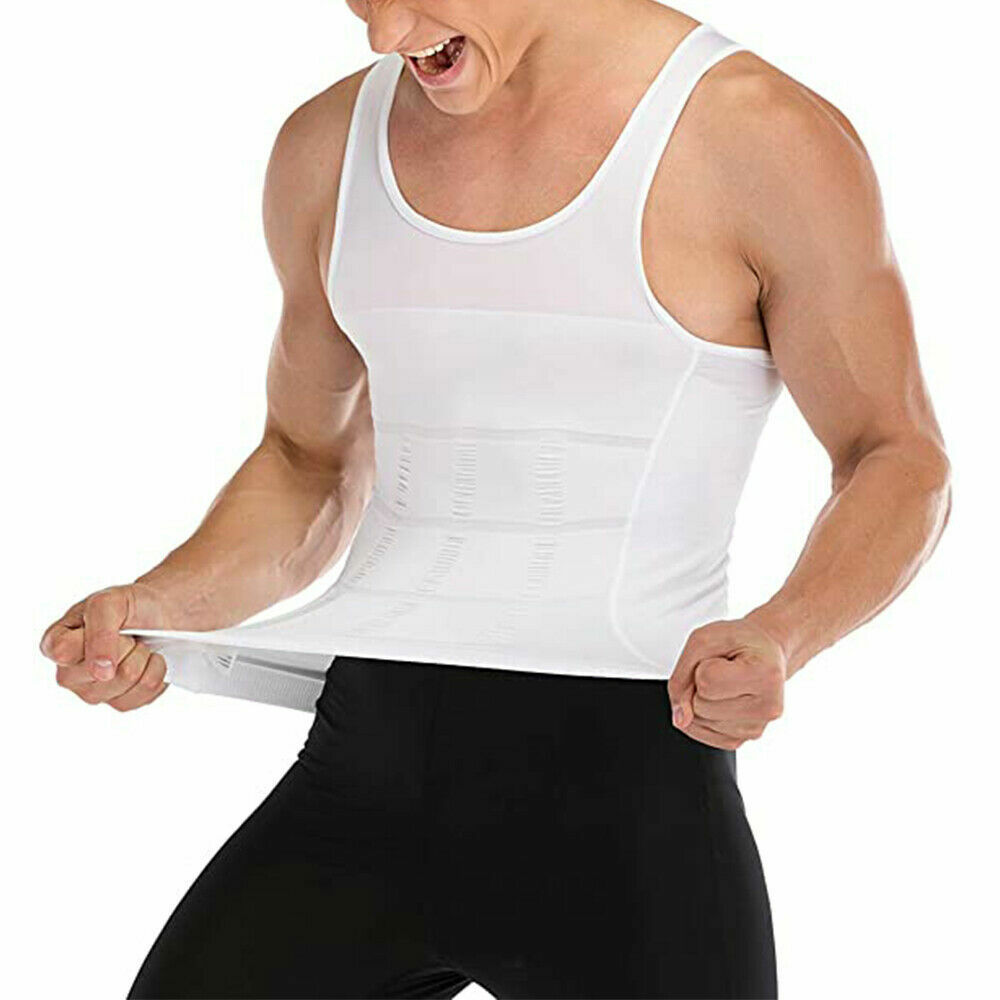 Men Compression Body Shaper Summer Cooling T-Shirt Slimming Vest Gym Tank Top US gallery