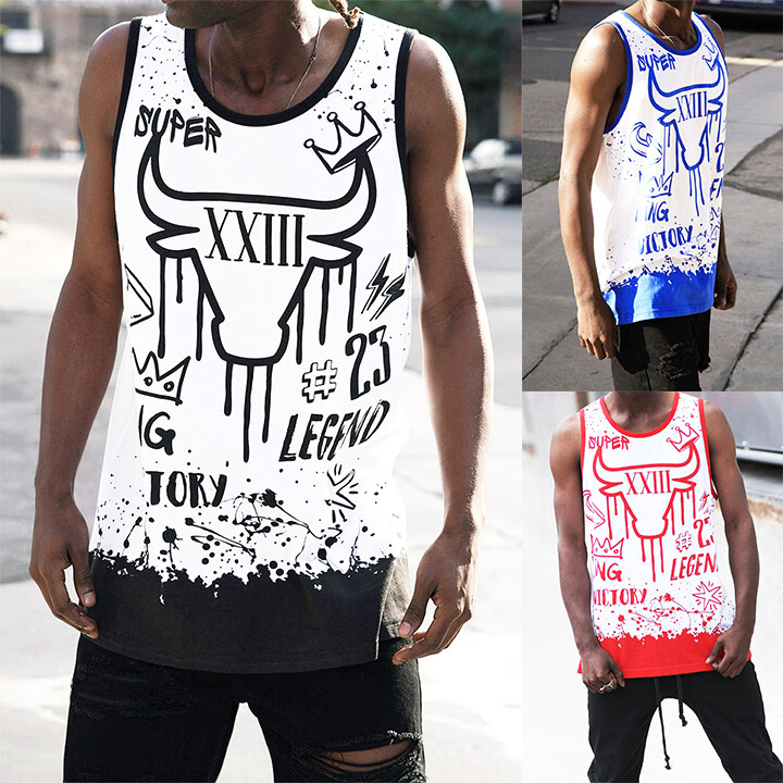 Victorious Men's Casual Bull Legend Graffiti Graphic Tank Top TT107 gallery