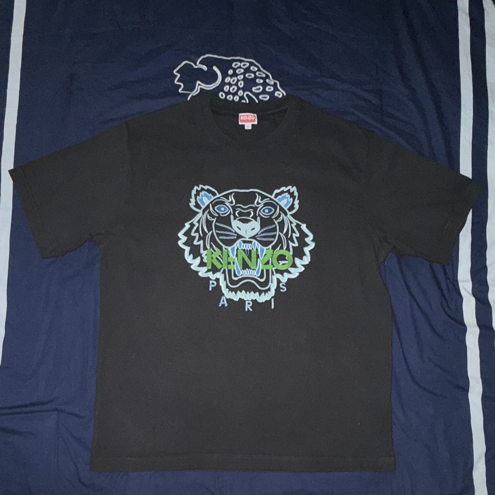 KENZO Paris Tiger Logo Embroidered Black Crew Neck T-Shirt Men's XL gallery