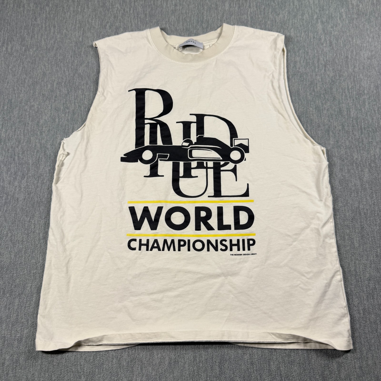 Rhude Shirts Men M Cream White Graphic Muscle Tank Top World Championship Racing