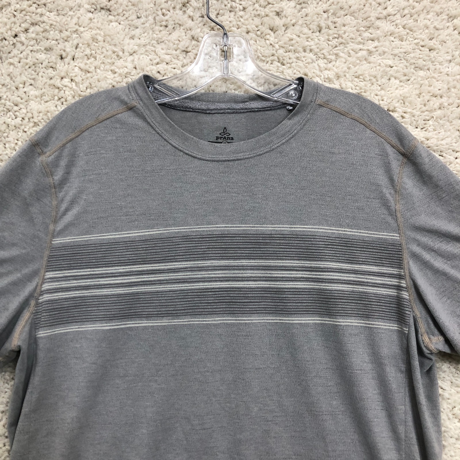Prana Shirt Medium Adult Gray Breathe Striped Crewneck Short Sleeve Tee Mens M gallery