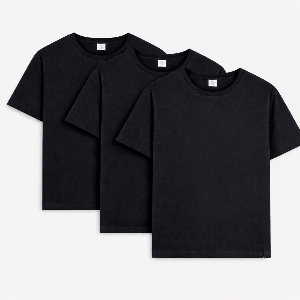 Men’s Cotton Crew Neck T-Shirt Black – 3 Pack – Premium Soft Regular Fit