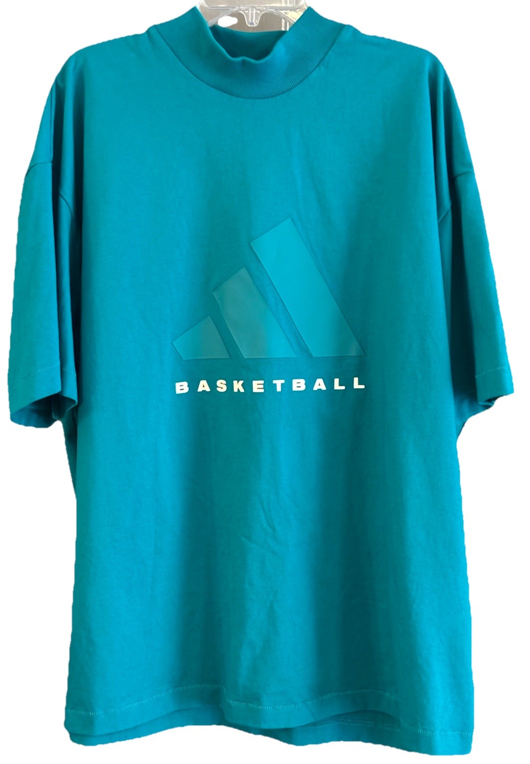 Men’s Adidas Basketball Heavyweight Boxy High Neck T Shirt Sz XL Teal Blue/Green gallery