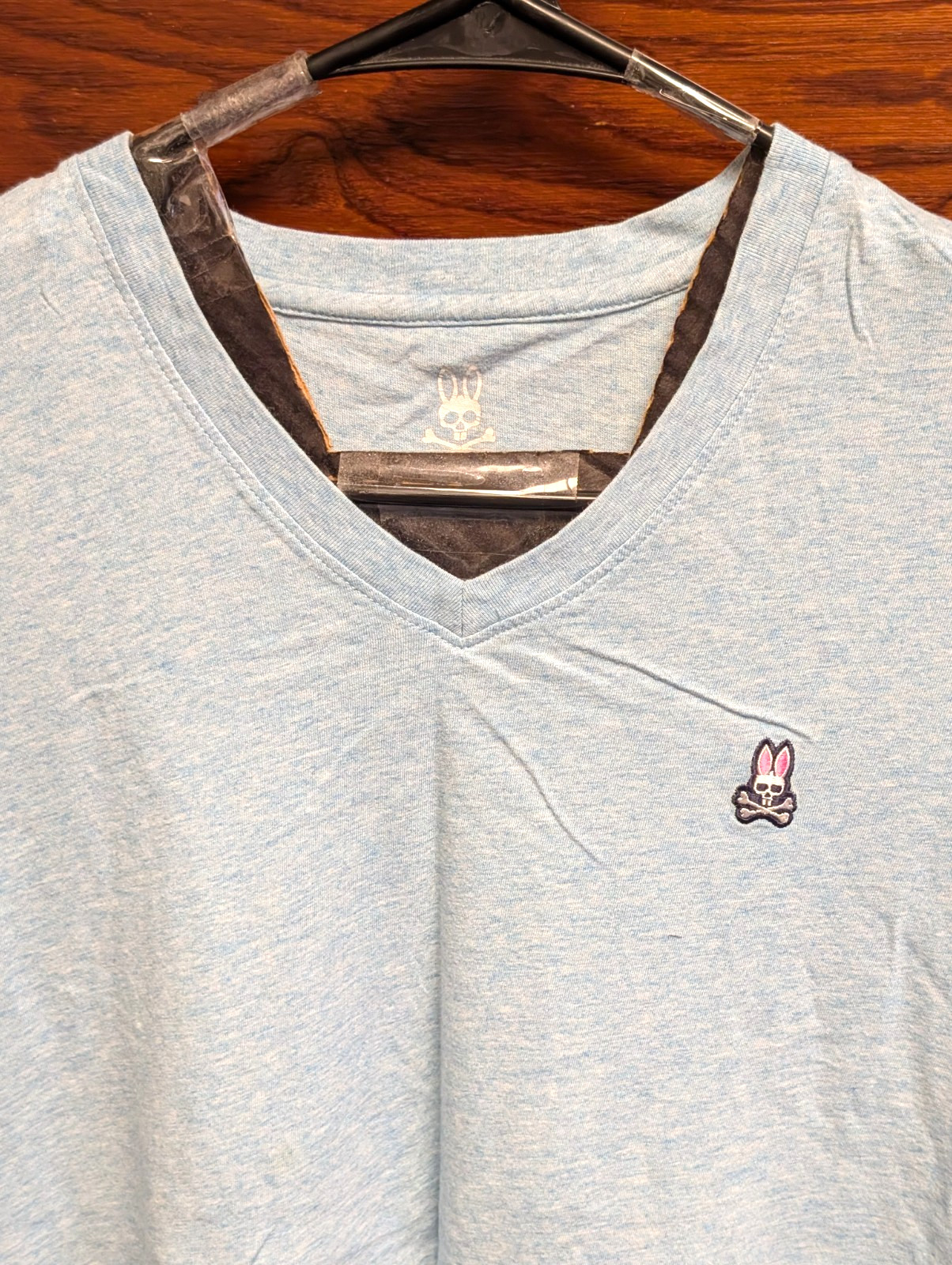Psychobunny Heather Blue V-Neck Tee Sz.4 Small Small Logo Pima Cotton Peru gallery