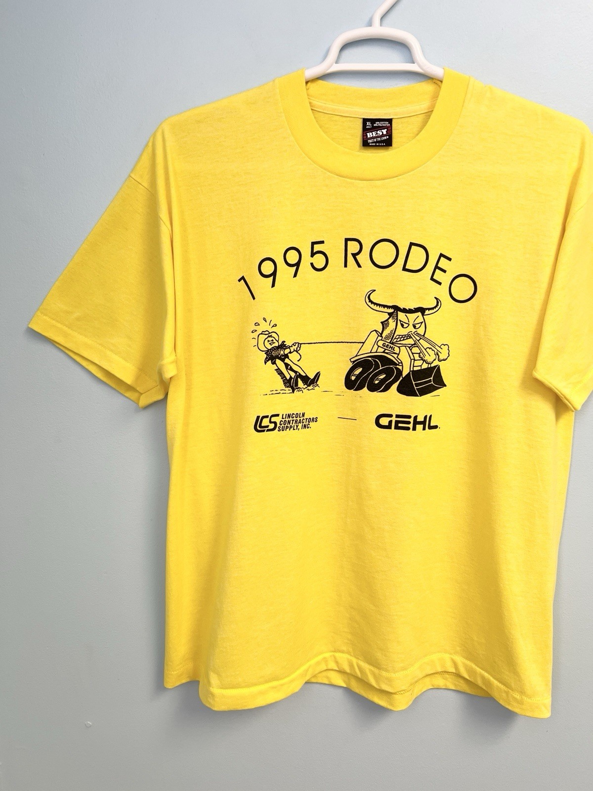 Vintage 90s Rodeo T-Shirt Yellow XL Fruit of the Loom Best USA Made Bull gallery