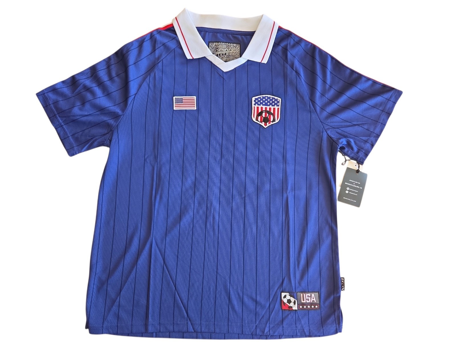 NWT Brooklyn Cloth USA Soccer Jersey Men's L, Retro Pinstripe Collar Shirt gallery