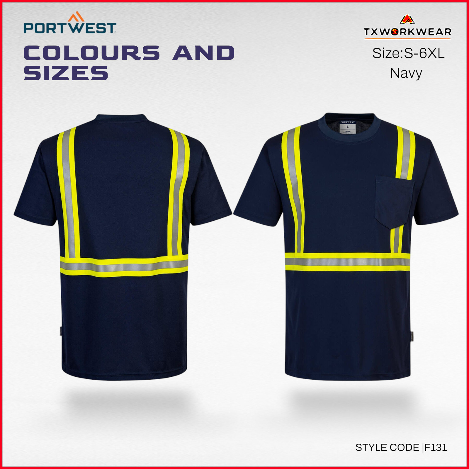 Portwest F131 Iona Xtra Enhanced Visibility T-Shirt with Reflective Tape Hi Vis