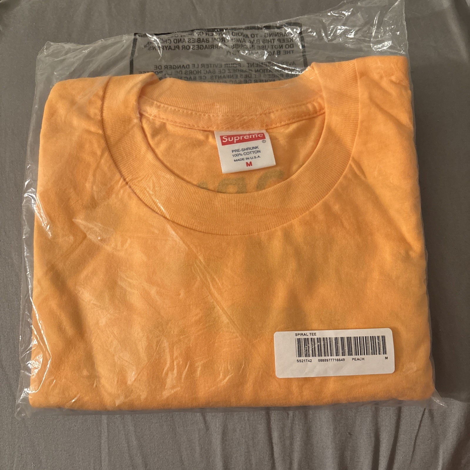 New Supreme Spiral Tee T-Shirt Size M Medium Orange Peach 2021 SS21