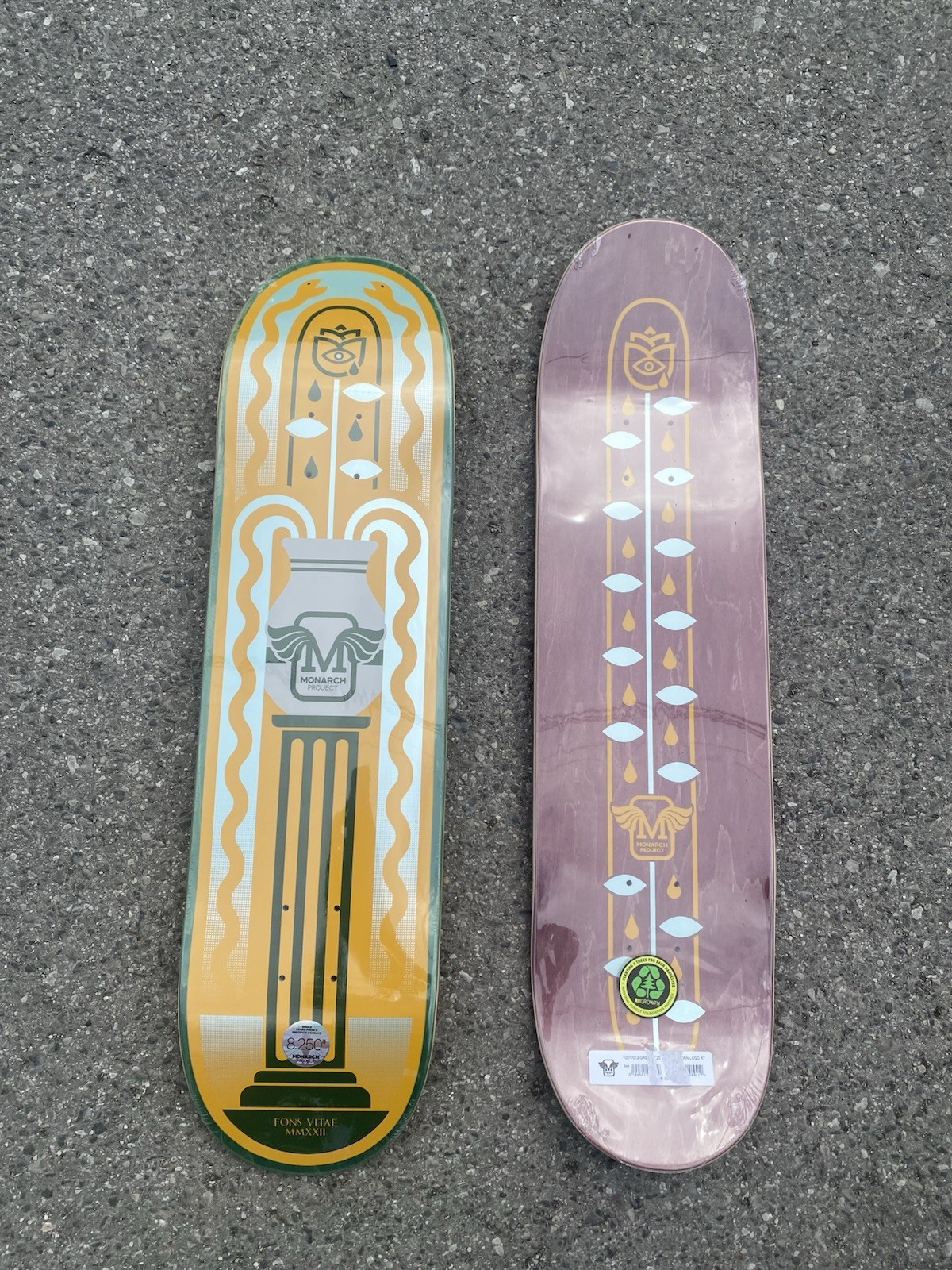 MONARCH PROJECT FOUNTAIN LOGO R7 GREEN DECK. Size/ 8.25 X 32