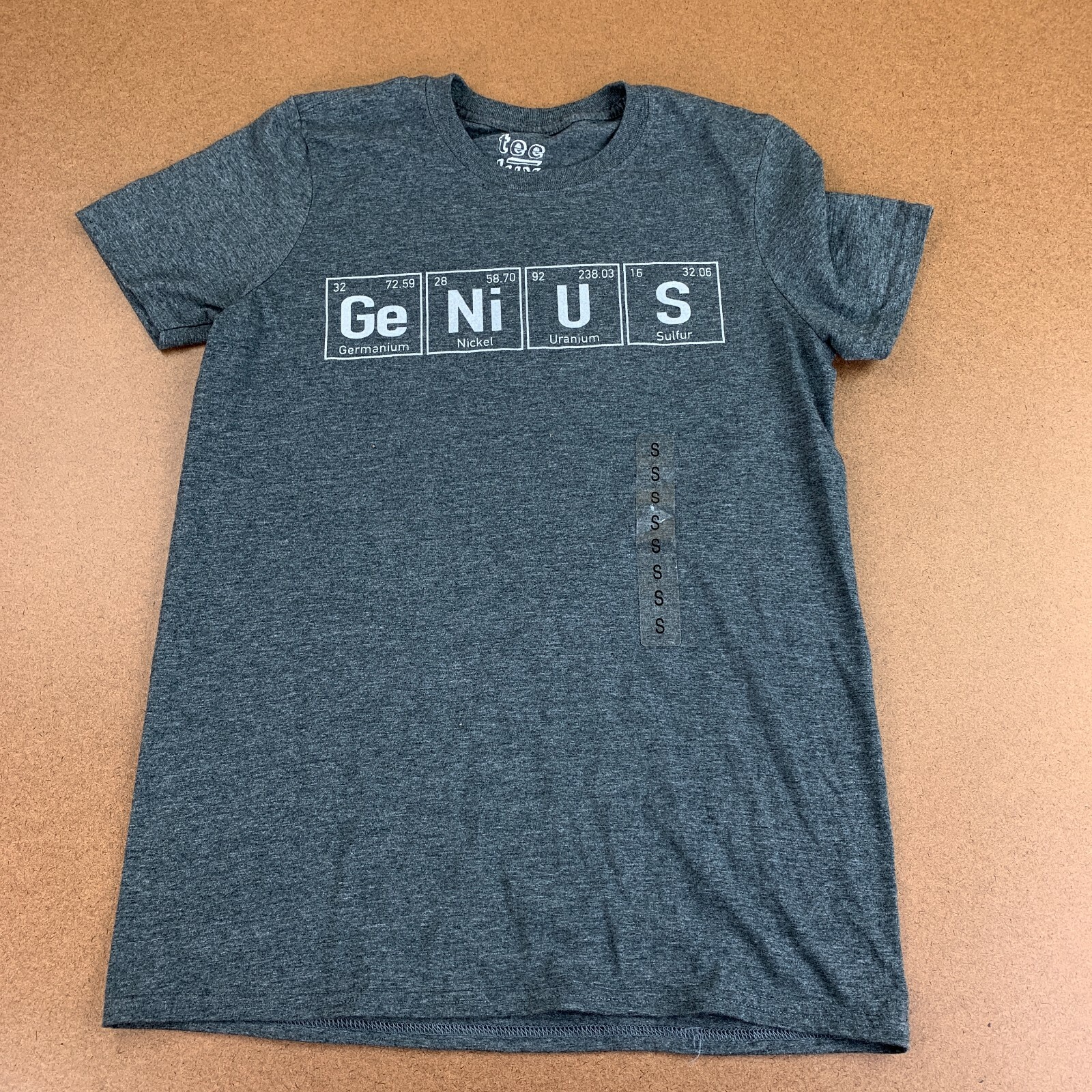 Tee Luv Genius T-Shirt Gray Size Small Periodic Table NWT