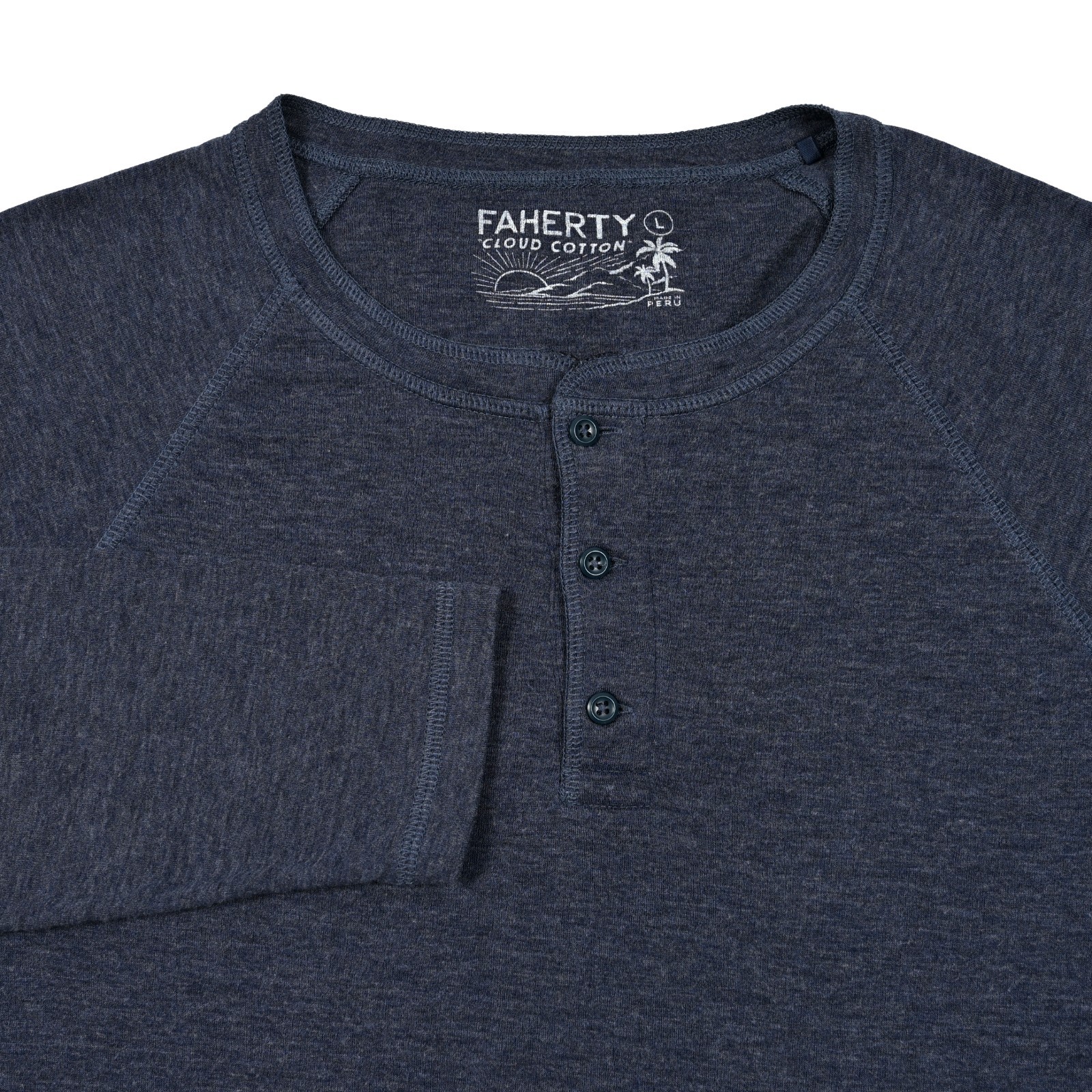 Faherty Cloud Cotton Shirt Mens Large Navy Long Sleeve Henley Pima Modal Raglan