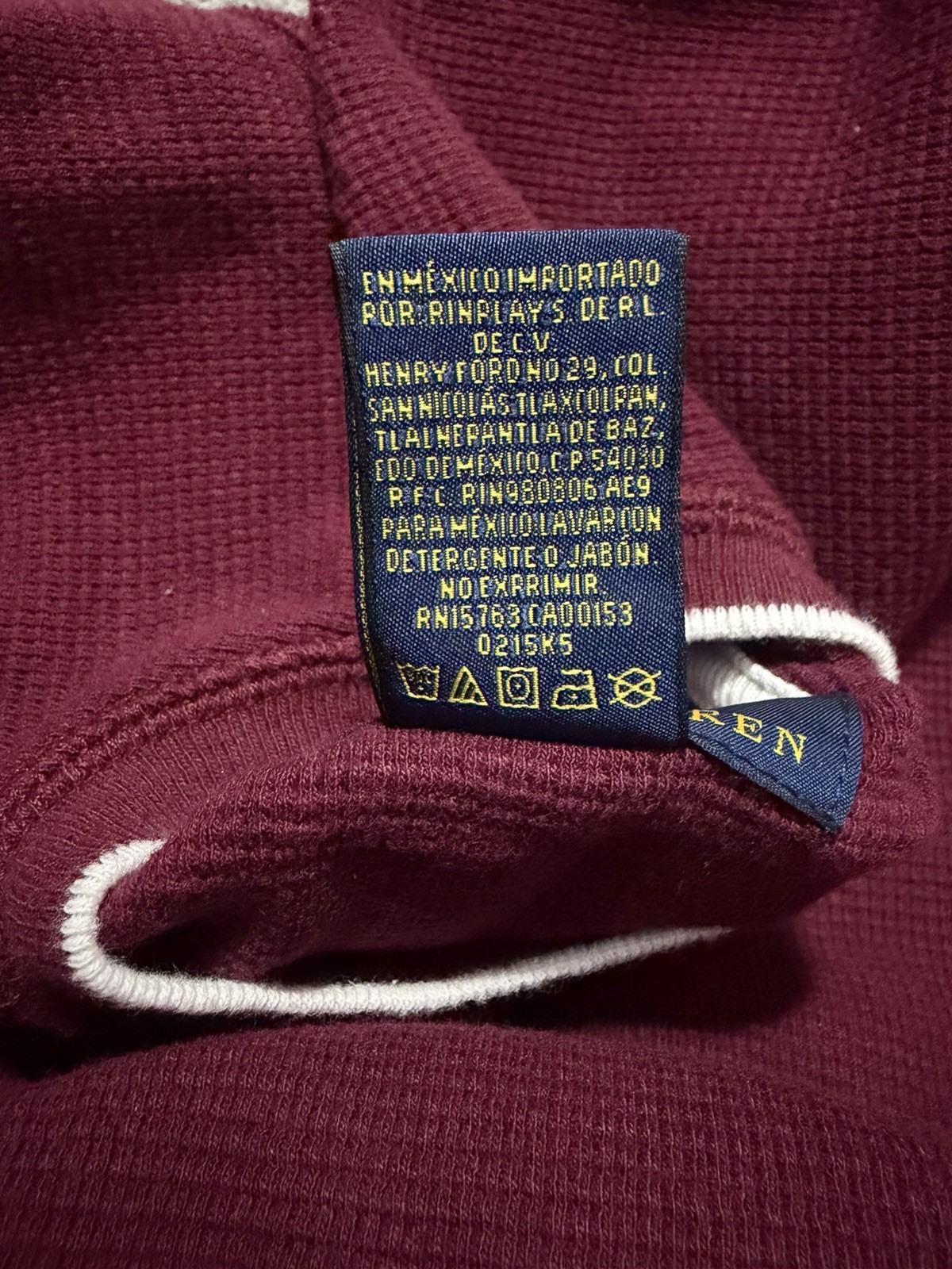Polo Ralph Lauren Mens Large Shirt Waffle Knit Thermal T Maroon L/S Pull on Logo gallery