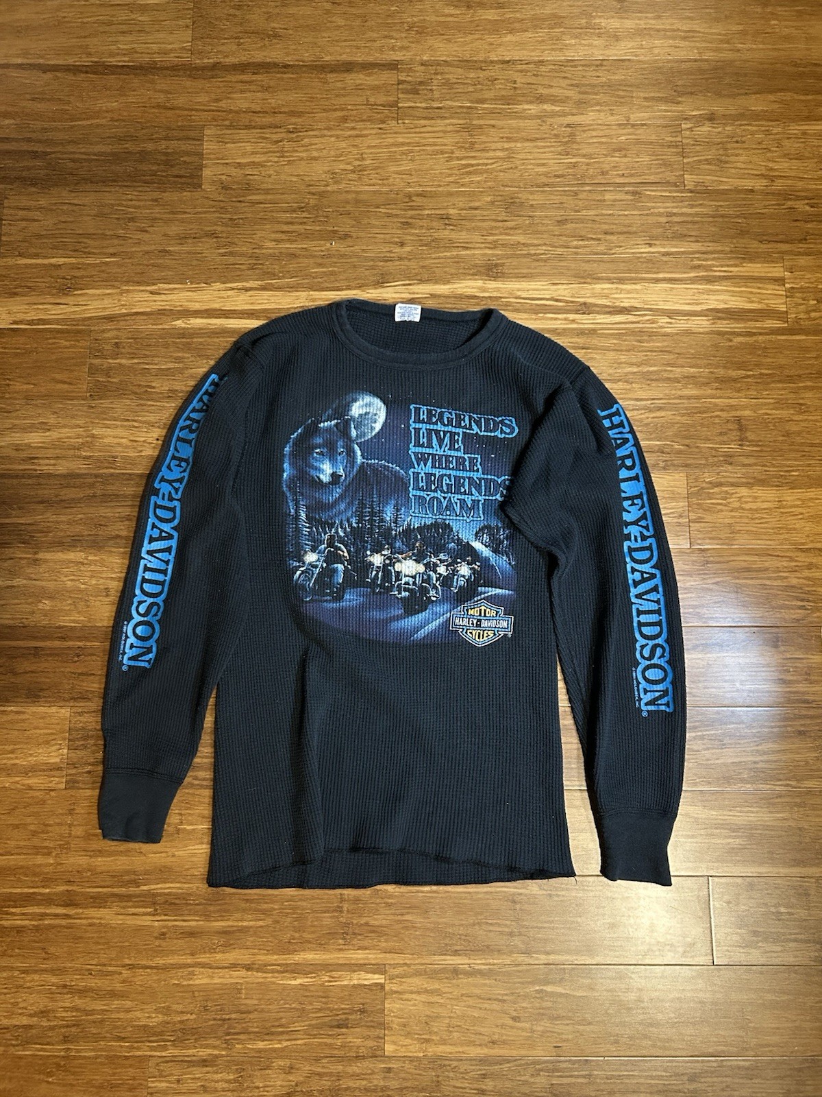 Vintage 1991 Harley Davidson Billings MT Wolf Thermal Waffle Knit – XL