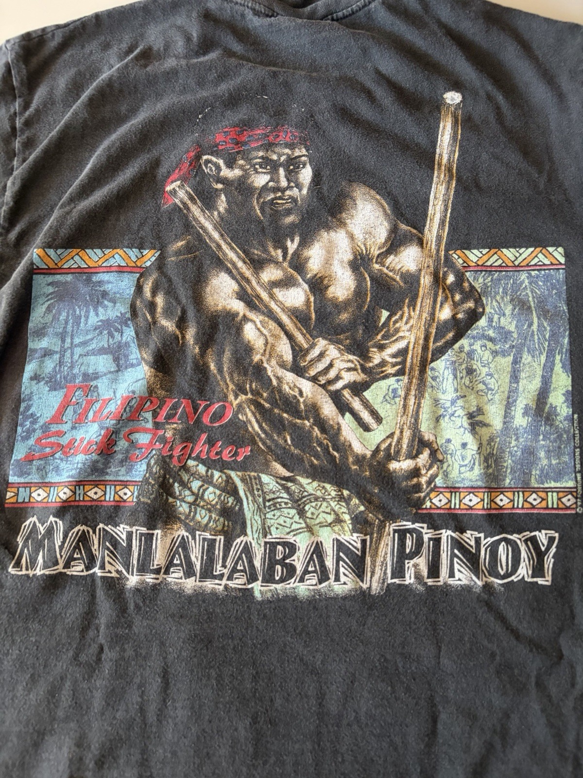 Vintage 90s Philipino Strength “Stick Fighter” Tee, Black Size Medium gallery
