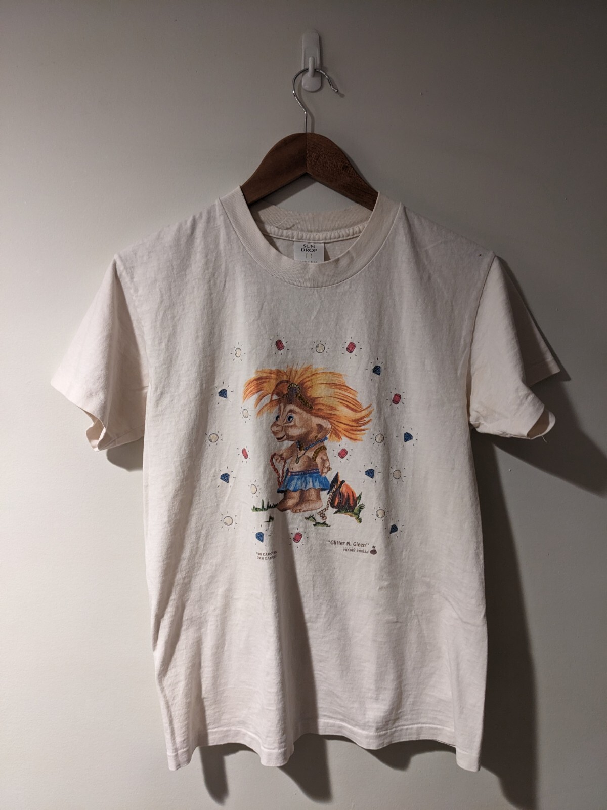Vintage 1992 Trolls Glitter N Gleen Cartoon Beige Small T-Shirt gallery