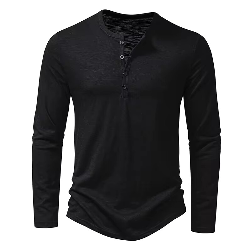 Men's Shirt Cotton Henley Neck T-Shirts Long Sleeve Casual Button Plain 25% OFF gallery