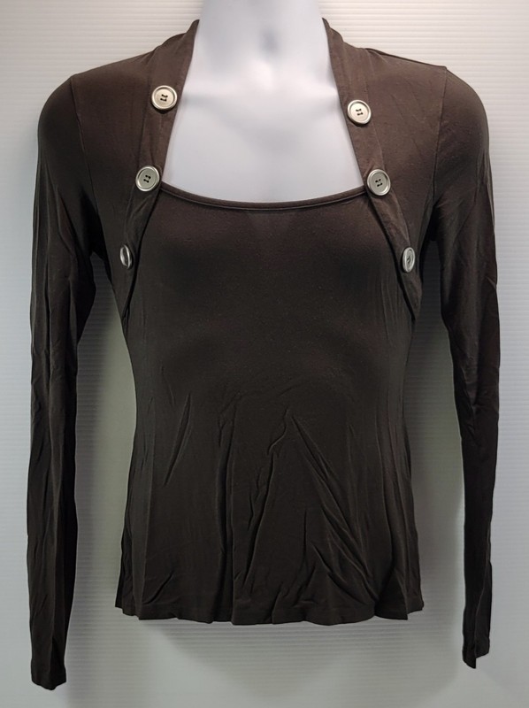 I9) Patty Boutik Woman Dark Green Shirt Stretch Long Sleeve Top Medium