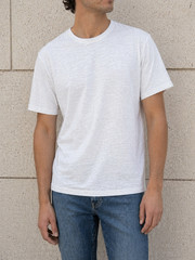 VINCE Shirt Mens Large White Heather Crew Neck Pima Cotton Short Sleeve Minimal