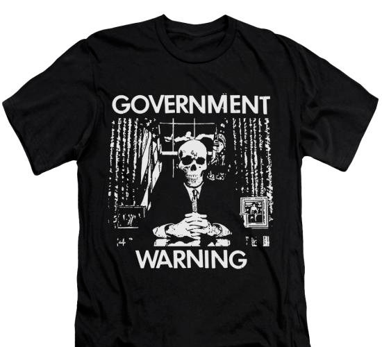 Government Warning T-Shirt Gothic Deathrock Goth Post Punk Music Unisex Tee