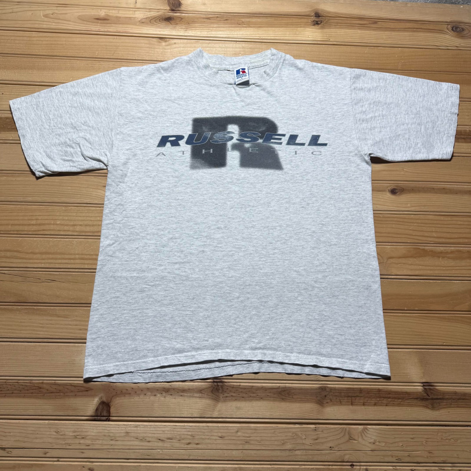 Vintage 90s Russell Athletic Big Logo Sportswear Graphic Heather Shirt USA Large