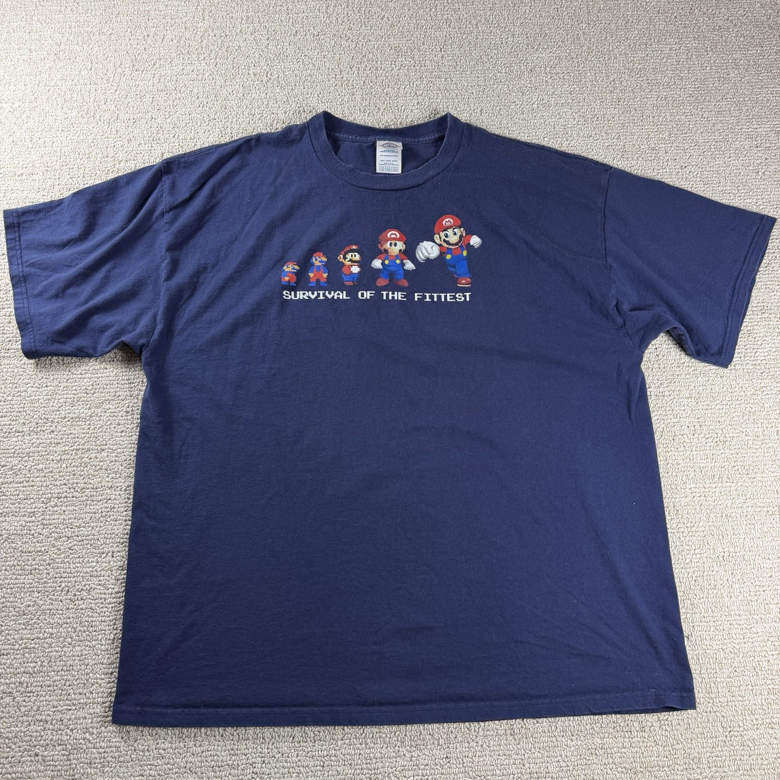 Vintage Super Mario Bros Survival Of The Fittest T-Shirt Blue Men’s Size XXL