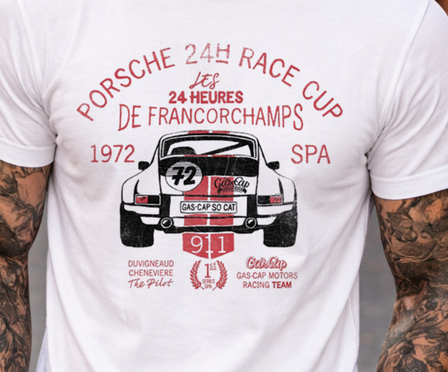 Vintage Porsche 24H Spa Francorchamps 1972 Racing T-Shirt Mens White Graphic Tee gallery