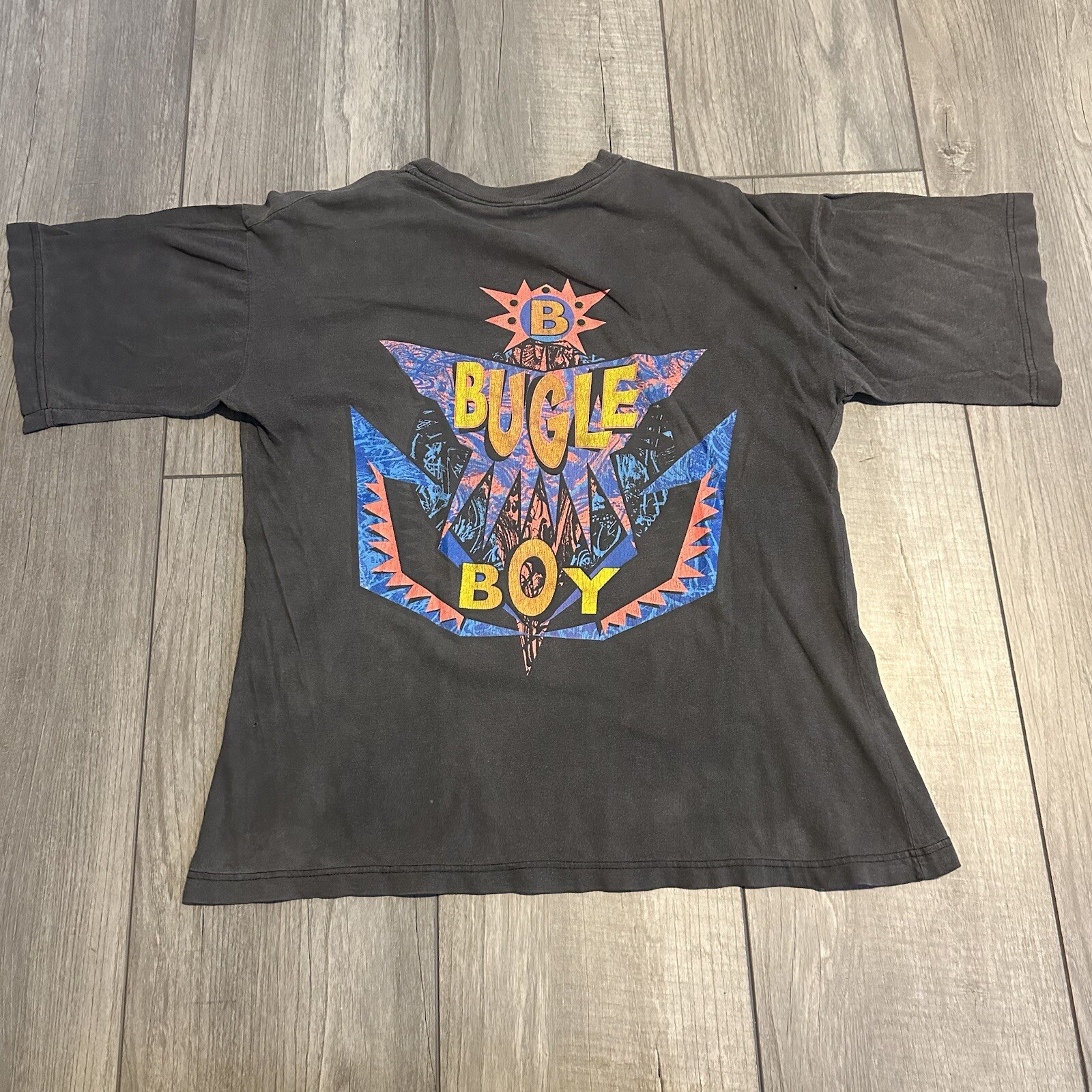 Vintage Bugle Boy Shirt Medium Single Stitch Sun Faded Gradient Neon Rainbow 90s gallery