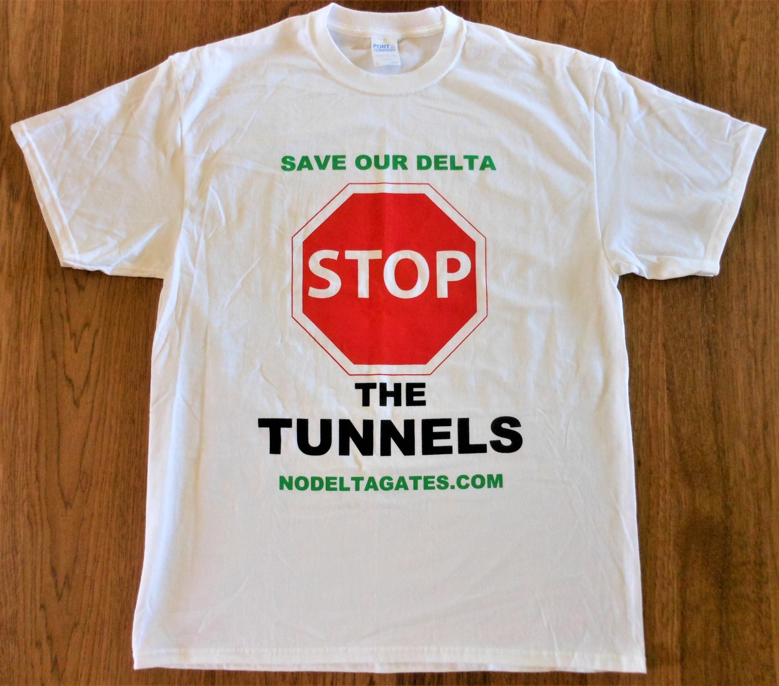 Save Our Delta Stop the Tunnels No Gates T Shirt White Red Size L CA Delta gallery