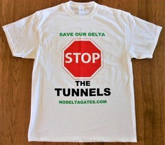 Save Our Delta Stop the Tunnels No Gates T Shirt White Red Size L CA Delta