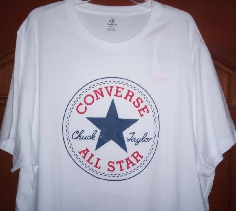 New! Converse Men's Blue Logo Tee Relaxed Fit Printed Graphics White Size Medium gallery