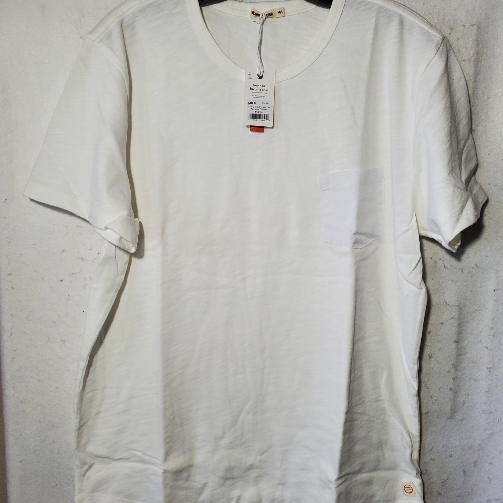 Marine Layer Shirt Slub Pocket Shirt Mens Large Antique Cream White Tee NWT gallery