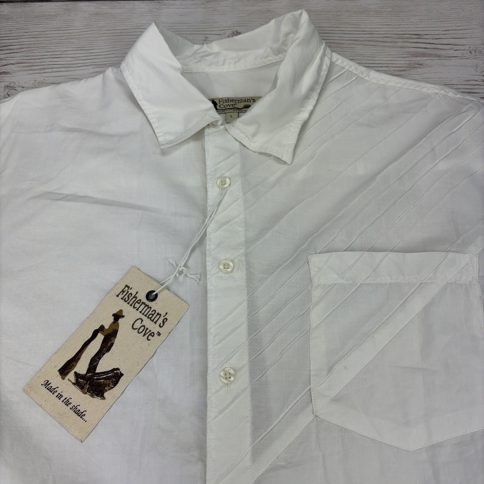 NWT Fisherman's Cove Men's Large Short Sleeve Cotton White Button Up Free Ship gallery