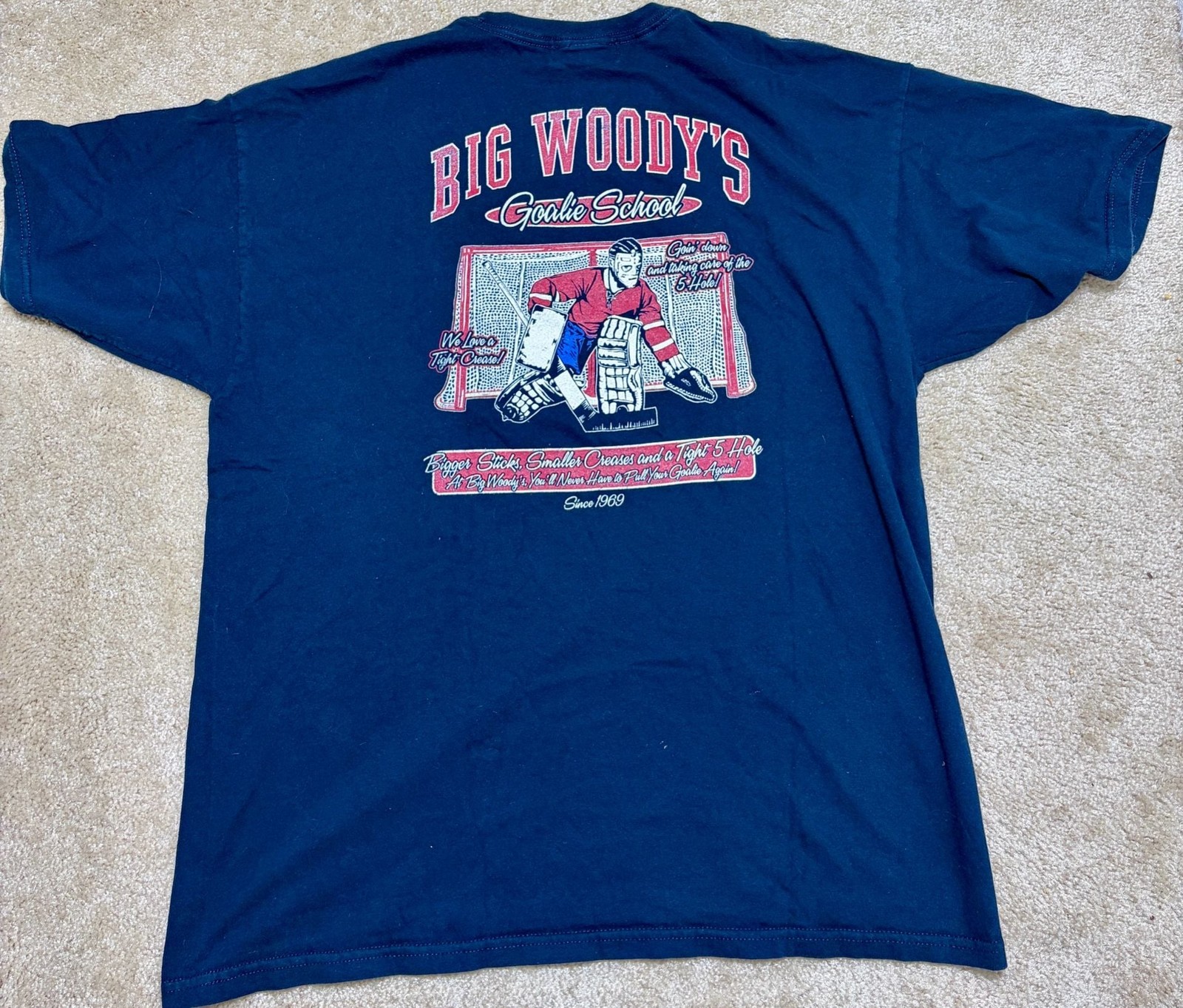 Big Woody's Goalie School Vintage Hockey Graphic T-Shirt gallery