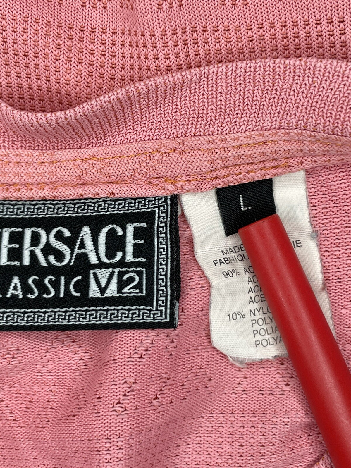 Versace V2 Mens Mesh T Shirt XL Salmon Color Rayon Nylon Mix Made in Italy gallery