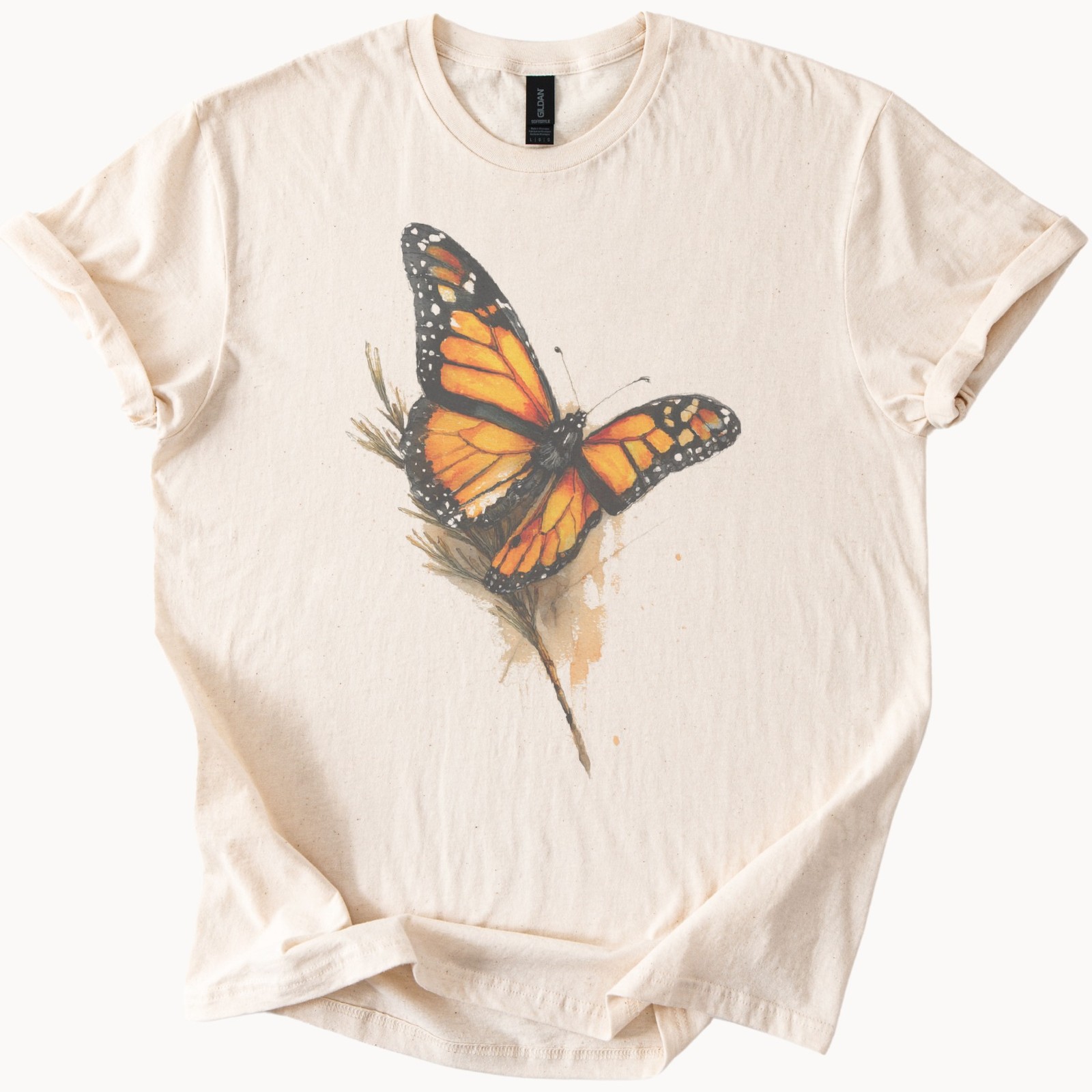 Monarch Butterfly Graphic Tee Orange Black Nature Art Print gallery