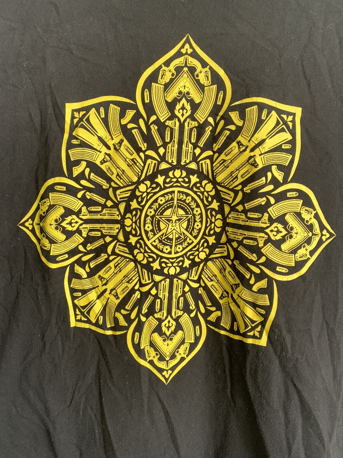 Obey Stop The Violence Black & Yellow T Shirt Crew Neck 100% Cotton Mens Size XL gallery