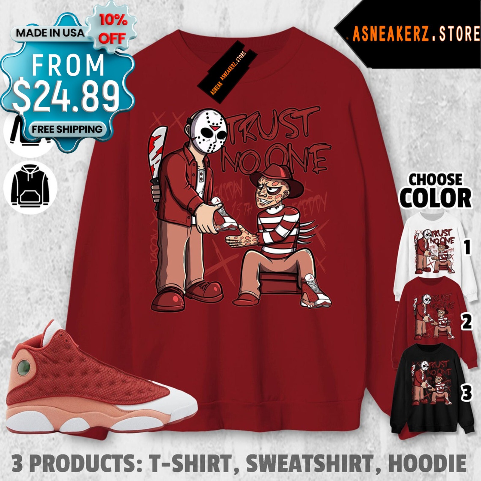 Shirt Match Jordan 13 Dune Red Sneaker Matching Tee Trust No One Friday T-Shirt gallery