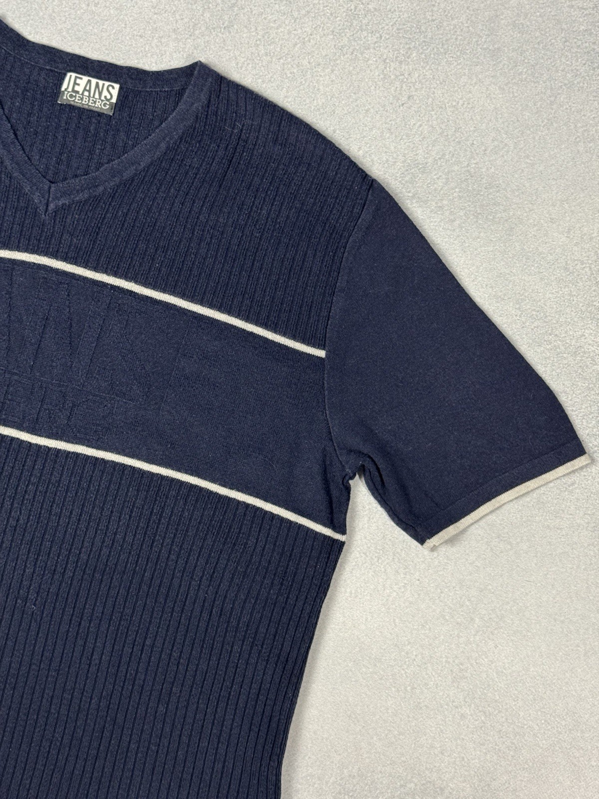 Vintage ICEBERG Jeans T Shirt Knit Blue Short Sleeve Men's Size XL gallery