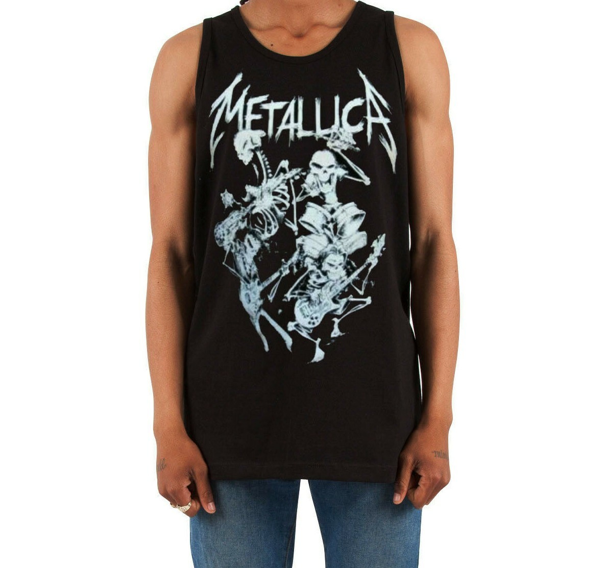 METALLICA SKELETONES Heavy Metal Band Black Tank Top