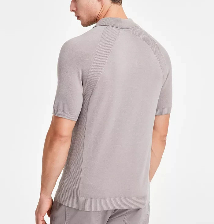 NWT Alfani Men's XL Ribbed Raglan Sweater-Knit Polo Shirt Willow Wood Ash $50 gallery