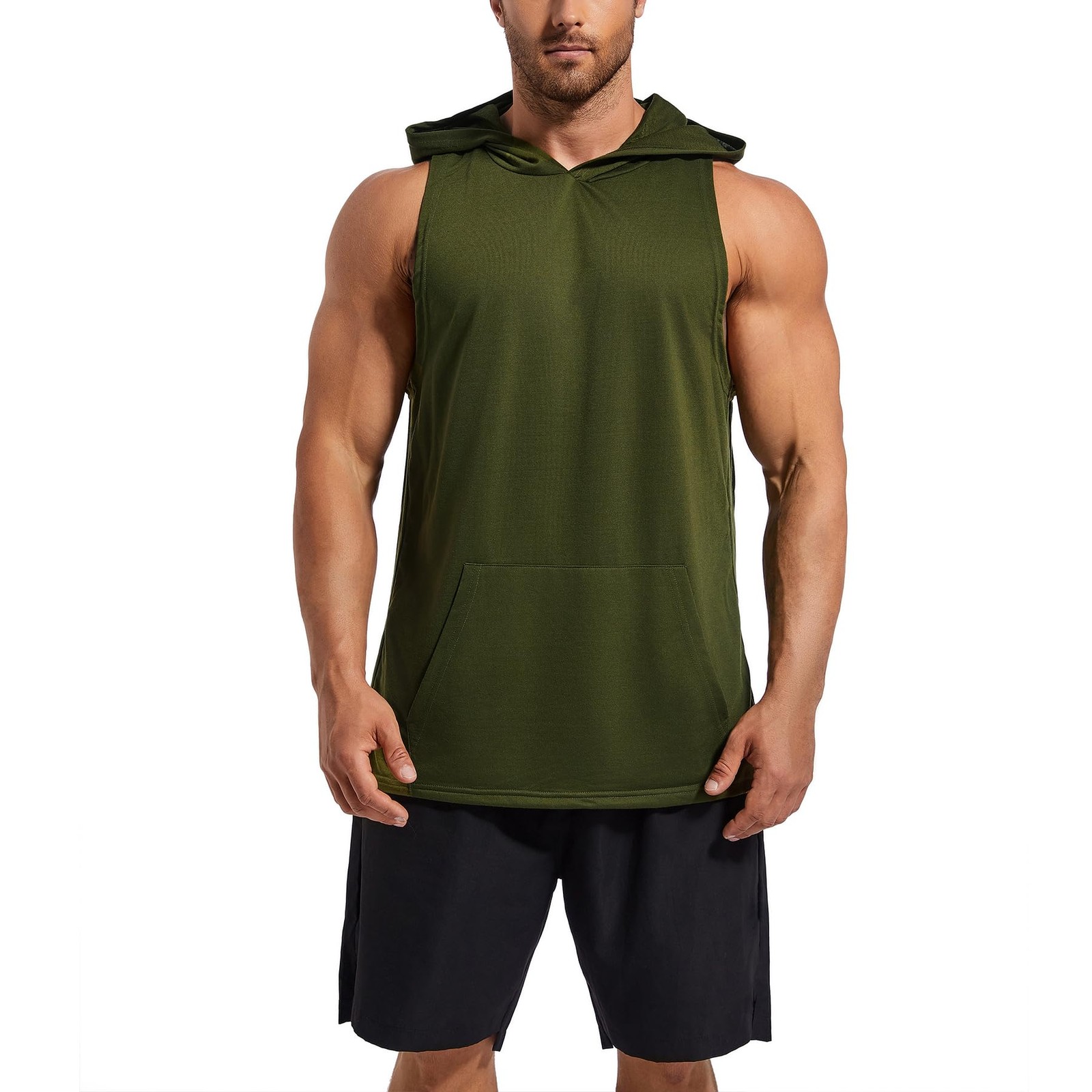 Men's Workout Hooded Tank Tops Gym Sleeveless Hoodies Dry fit Bodybuilding Mu... gallery