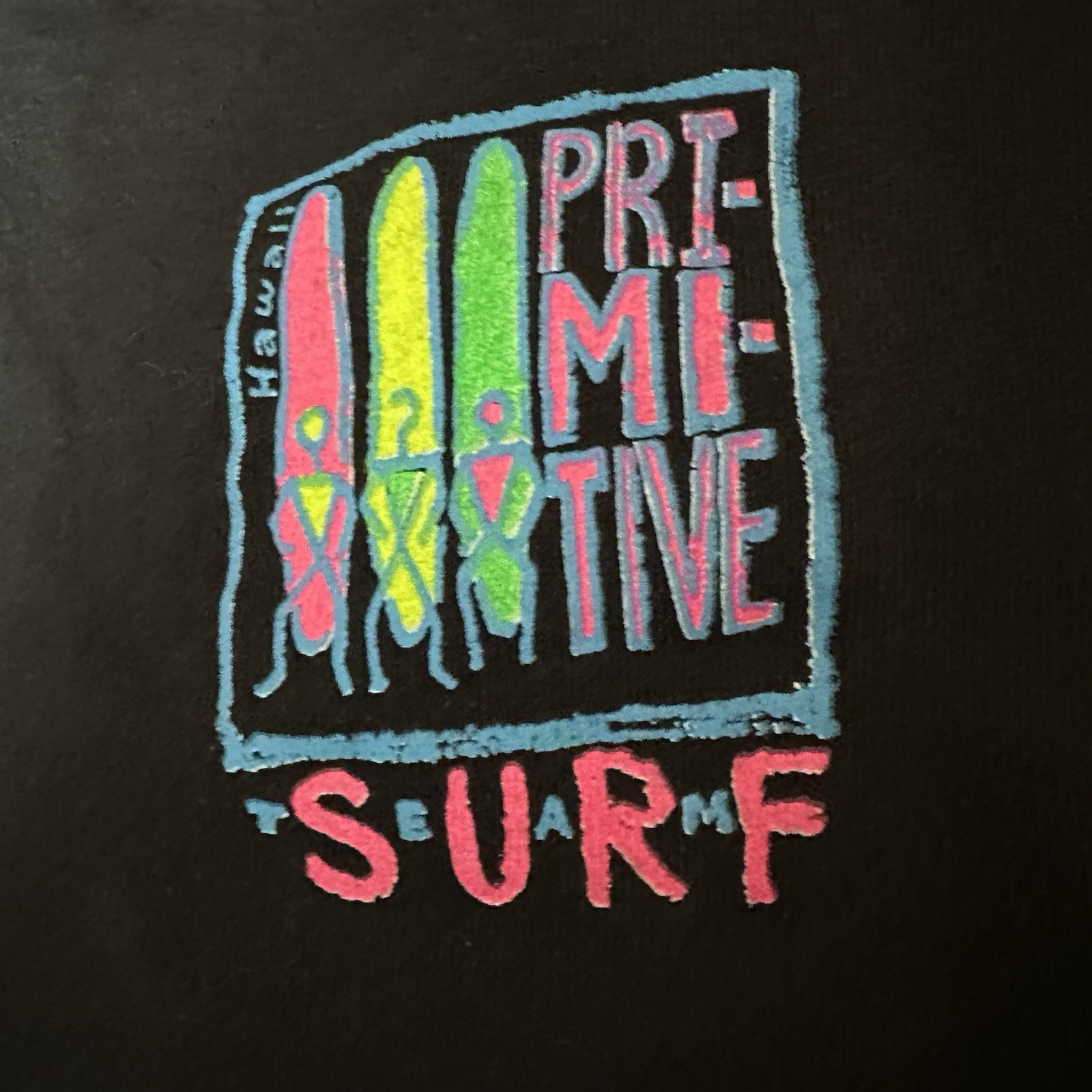 Vintage 90s Primitive Surf Team T Shirt Hawaii Neon Single Stitch Black Sz L gallery