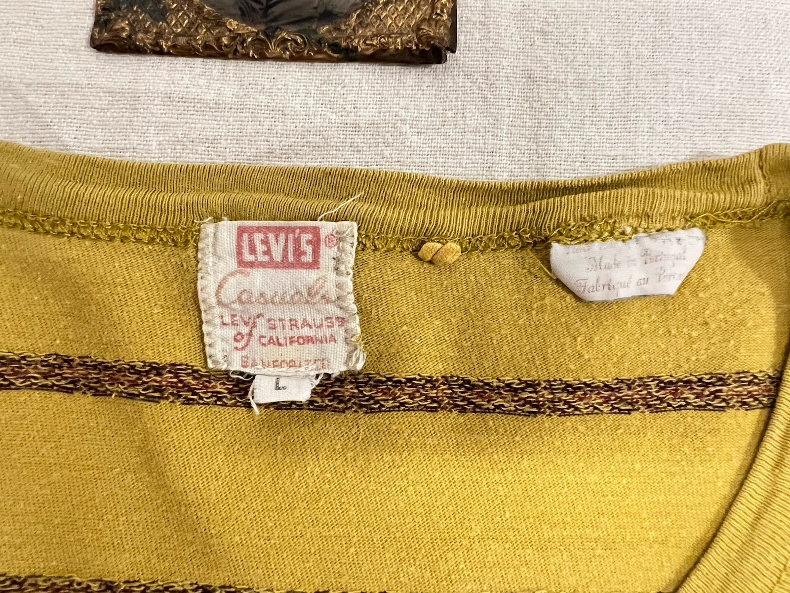 LVC T-Shirt L Levi's Vintage Clothing Casuals Chain Stripe Mustard Yellow 2013 gallery