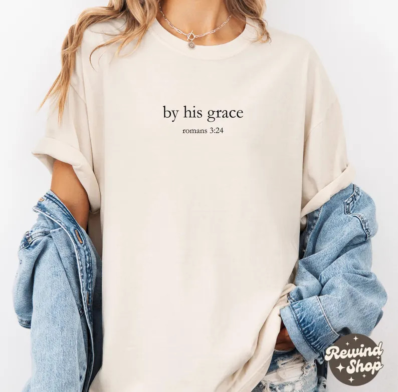 By His Grace Christian T-Shirt Comfort Colors Bible Verse Faith Tee gallery
