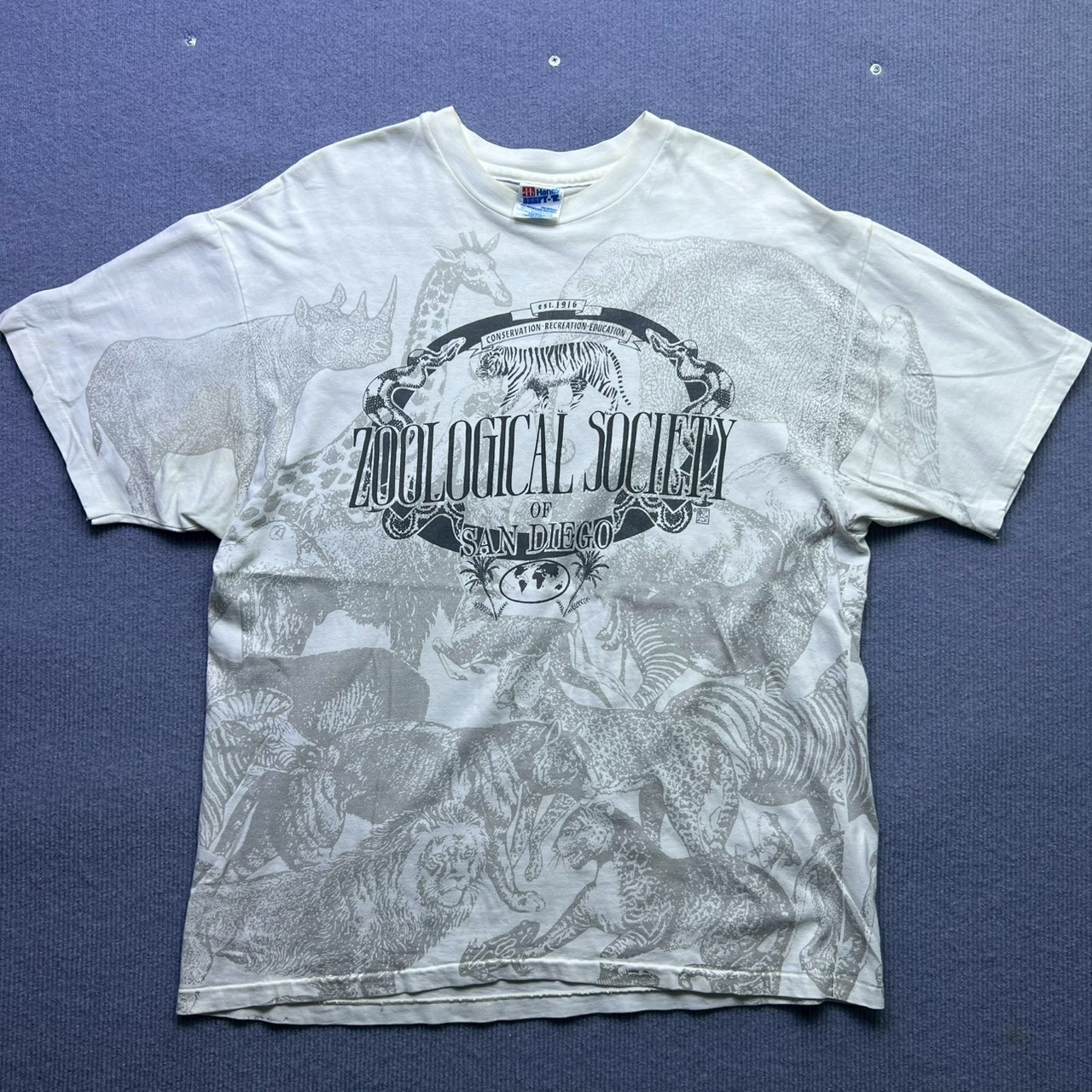Vintage 90s San Diego Zoological Society All Over Print T-Shirt Hanes Beefy-T XL gallery